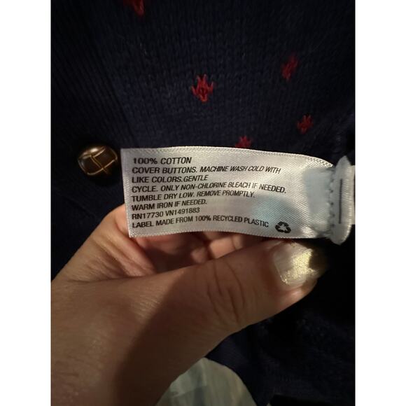 Merona 100% Cotton Navy Red Polka Dot Heritage Preppy Shawl Collar Cardigan - Picture 10 of 10